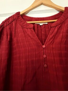 LOFT Red Button-Front Peasant Blouse